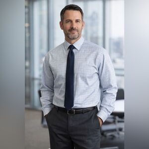 Roundtree & Yorke Gold Label Dress Shirt | 19 36/37 Tall | Green Blue Twill EUC